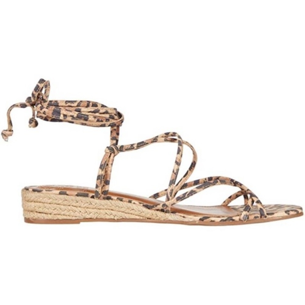 💕 NWT Vince Camuto Prasetta Leopard String Wrap Ankle Tie Sandals US 7.5 EUR 38 - Picture 4 of 6